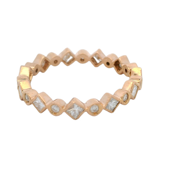 Solid 18kt Rose Gold Round and Princess Cut Alternating Diamond Band
