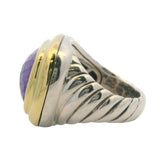 David Yurman Retired Large Rectangular 925 Sterling/18kt Yellow Gold and Amethyst Albion Ring Size 7