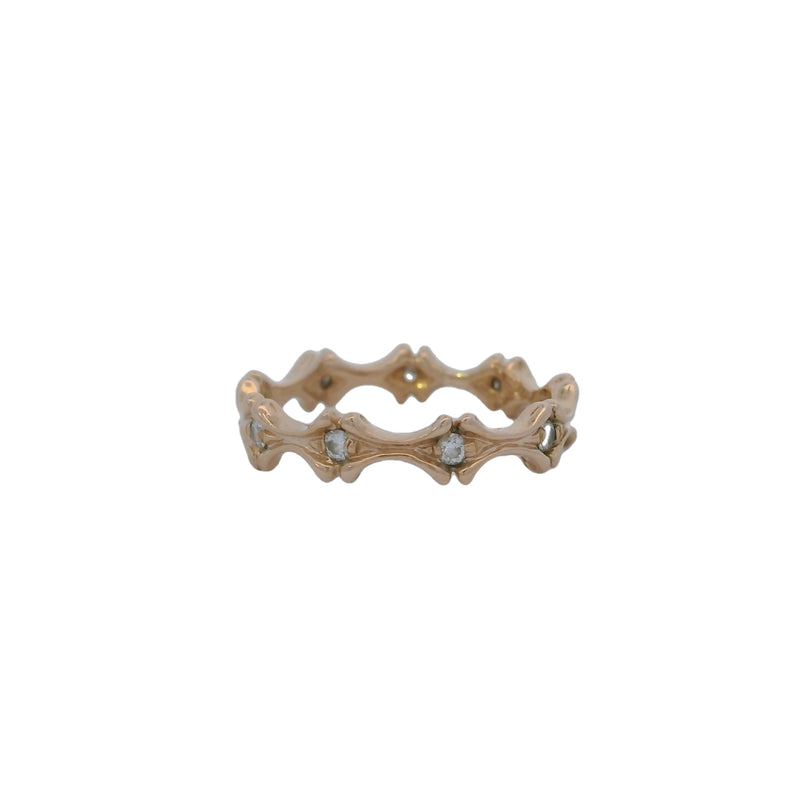 Vintage Leslie Gwenn Unique 18kt Rose Gold and Diamond Scalloped Eternity Band Ring Size 7.5
