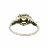 Antique 1910-20s Solid 18kt White Gold and Transitional Cut Diamond Solitaire Filigree Ring with Small Floral Details Size 7