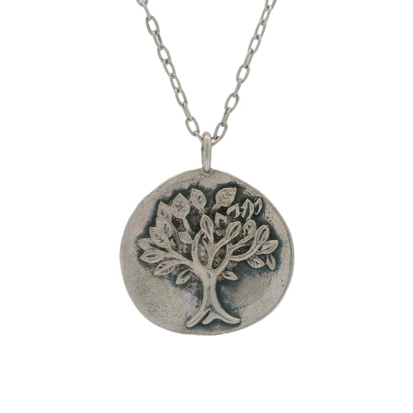 Leo 925 Sterling Silver Tree of Life Family Tree Pendant on 16" Small Paperclip Chain