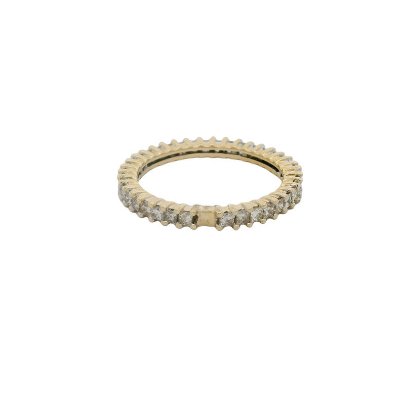 Anillo de eternidad apilable de oro amarillo de 14 kt con diamantes de talla princesa de 3 mm, talla 8