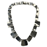 Vintage Taxco 925 Sterling Silver and Malachite Shards Riviere Collar 17" Necklace