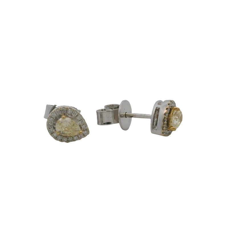 EFFY Solid 18kt Two-Tone Canare Pear Halo Earrings with Yellow and White Diamonds