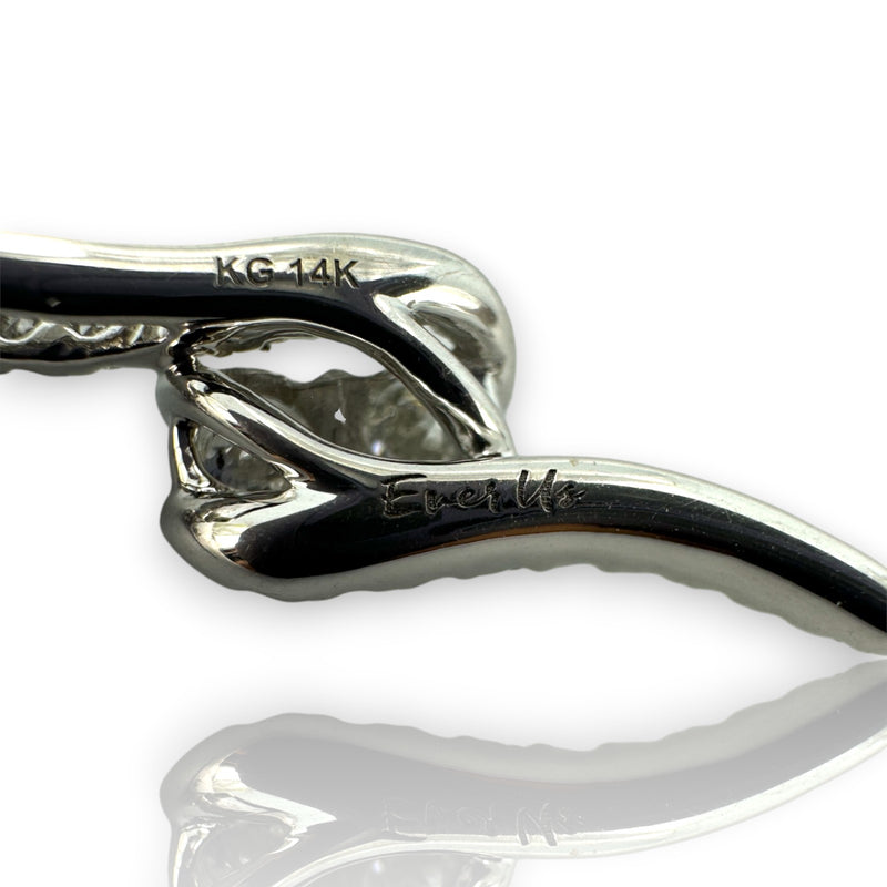 Ever Us 14kt Solid Rhodium Plated White Gold Toi et Moi 1ctw Diamond Pendant Necklace on 17-19" Adjustable Chain