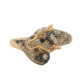 Solid 14kt Yellow Gold Black White Diamond Cheetah Ring Tsavorite Eyes Size 6.5