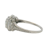 Antique 1920s Art Deco Old European and Baguette Diamond 900 Platinum Engagement Ring Size 7