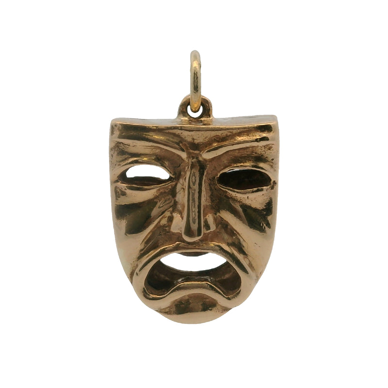 Vintage Solid 14kt 585 Yellow Gold Comedy & Tragedy Mask Necklace Pendant