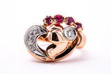 1930-50s Retro Diamond Accent Flower Band 14K 585 Rose & White Gold Ring Sz 4