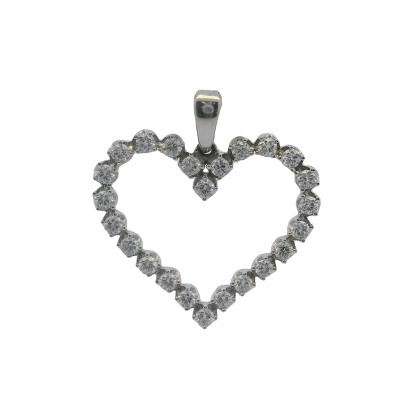 Solid 14kt White Gold And 1/2ctw Lab Grown Diamond 0.8" Wide Heart Pendant