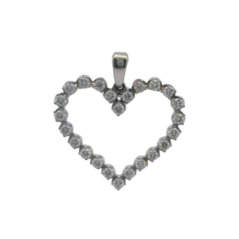 Solid 14kt White Gold And 1/2ctw Lab Grown Diamond 0.8" Wide Heart Pendant