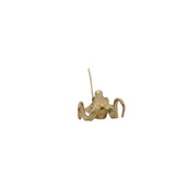 Antique Solid 14kt Yellow Gold Ram's Head Figural Stick Lapel Pin With Sapphire Eyes