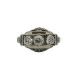 Antique 1910-20s Early Deco 18kt White Gold 3-Stone Old Euro Diamond Ring Size 6