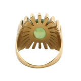 Vintage Solid 14kt Yellow Gold 4.38 Cabochon Natural Green Moldavite Cocktail Ring Size 8
