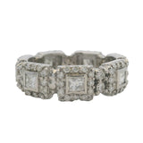 Vintage Solid 18kt White Gold and 2ctw Princess and Round Cut Natural Diamond Eternity Band Ring Size 6.5