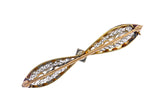Antique Edwardian Diamond Solitaire Filigree Pierced Lapel Pin 14K 585 White & Yellow Gold Brooch