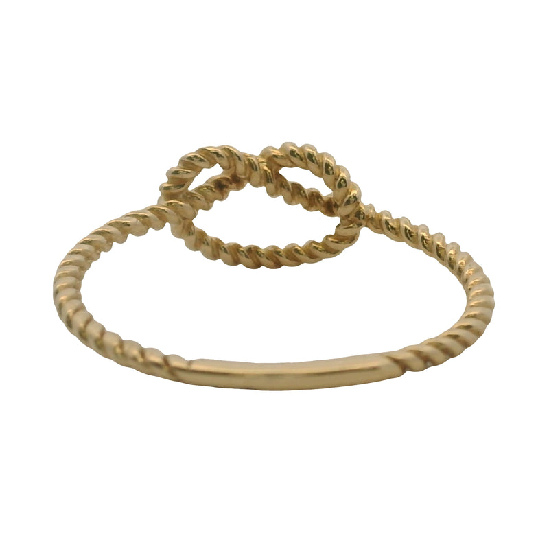 Anillo minimalista de oro amarillo macizo de 14 kt con nudo de pretzel y cable fino