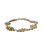 Late Art Deco 1930s 14kt Yellow Gold Filigree Openwork Geometric Link 7.4" Bracelet with 3 Natural Blue Zircons