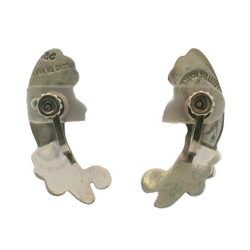 Taxco Mexico 925 Sterling Silver 34mm Long Water Pattern Swirl Unpierced Screw-Back Earrings