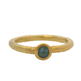 ZDNY Solid 24kt Yellow Gold and Bezel Set Blue Topaz Solitaire Hammered Ring Size 6