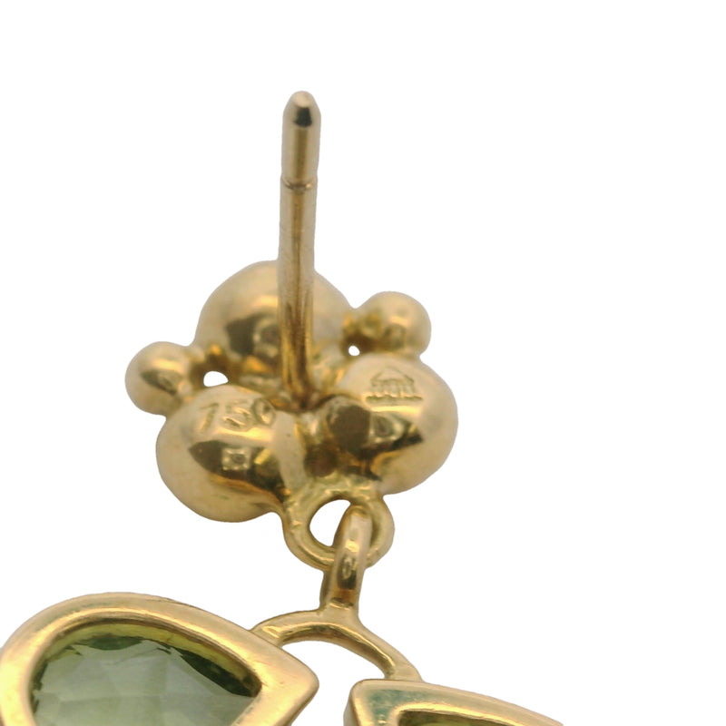 18kt Yellow Gold and Green Pear Tourmaline Leaf Drop/Dangle Earrings