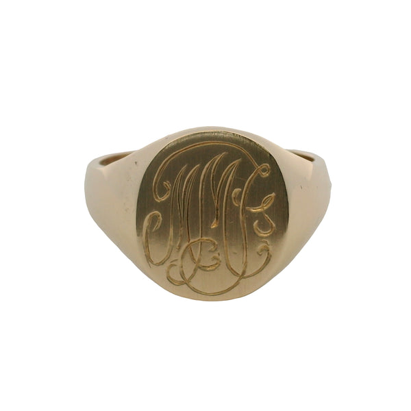 Antique Solid 14kt Yellow Gold Large "MMT" Engraved 16mm Signet Ring Size 12