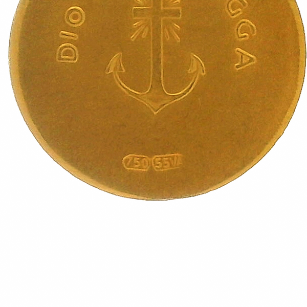 Colgante con dije religioso cristiano de 13 mm "Dio Ti Protegga" en oro amarillo italiano de 18 kt con el retrato de Jesús.