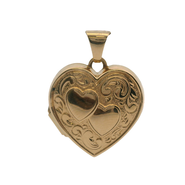 Vintage Mid-Century Solid 14kt Yellow Gold Hearts Double Sided Locket Pendant