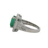 EFFY Solid 14kt White Gold "Brasilica" Emerald and Diamond Halo Cocktail Ring Size 7