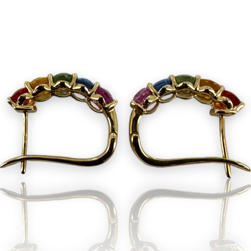 LALI Jewels 14kt Yellow Gold Snap Closure Huggie Earrings with Rainbow of Multi-Colored Sapphires