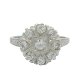 Antique 1935 Solid 900 Platinum and Old Cut 0.54ctw Diamonds Flower Cluster Cocktail Ring Size 6.25