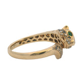 Solid 14kt Yellow Gold Black White Diamond Cheetah Ring Tsavorite Eyes Size 6.5