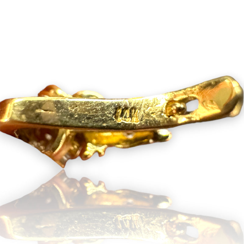 1970s Victorian Revival Solid 14kt White and Yellow Gold Sleeper-Style Cubic Zirconia (CZ) Snap Closure Huggie Earrings