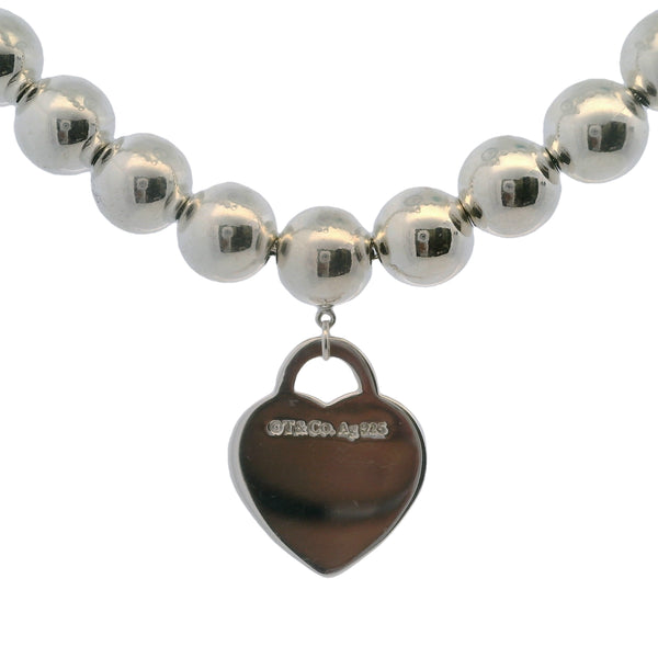 Tiffany & Co 925 Sterling Silver Return to Tiffany Heart Tag 8mm Bead Bracelet 7"