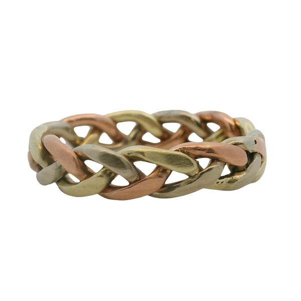 Vintage 14kt Tri-Tone Gold Braided Twisted Woven Ring Size 7.5