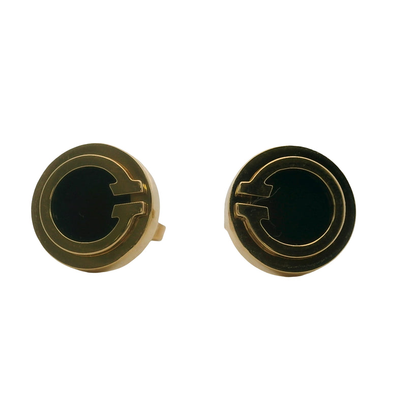 Tiffany & Co Tiffany T Black Onyx Circle Stud Earrings in 18kt 750 Yellow Gold