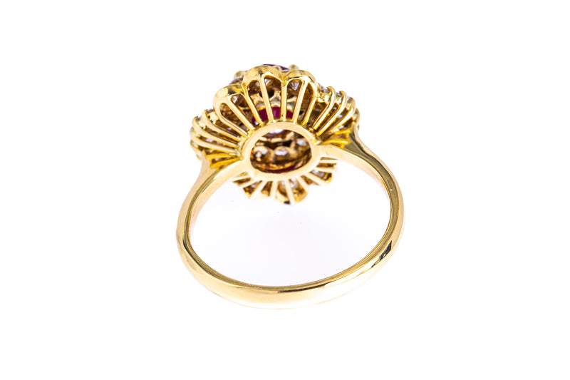 Natural Ruby & Diamond Cocktail Cluster 18K 750 Yellow Gold Ring Size