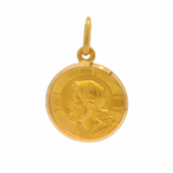Italian 18kt Yellow Gold Portrait of Jesus Christian Religious 13mm Charm Pendant "Dio Ti Protegga"