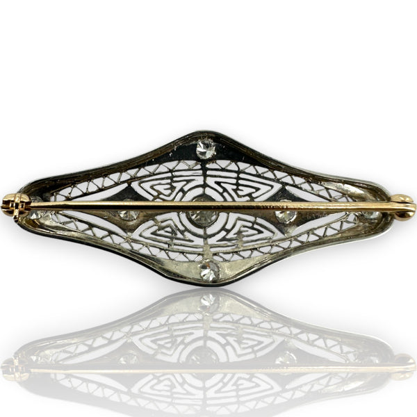 Antique 1900-1910s Edwardian Platinum and 14kt Yellow Gold Diamond Brooch Pin