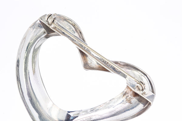 Large Mexico Open Freeform Heart Lapel Pin Solid 925 Sterling Silver Brooch