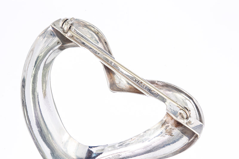 Large Mexico Open Freeform Heart Lapel Pin Solid 925 Sterling Silver Brooch