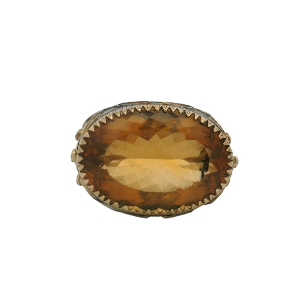 18kt Yellow Gold and Sterling Silver Ottoman Style Floral Motif Ring With Large 15ct Orange Citrine and Diamonds Size 8