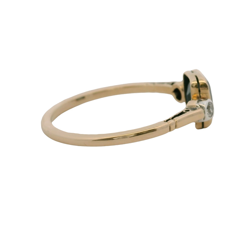 Vintage Handmade 14kt Yellow Gold Sapphire Solitaire Ring With 2 Side Diamonds Size 7.75