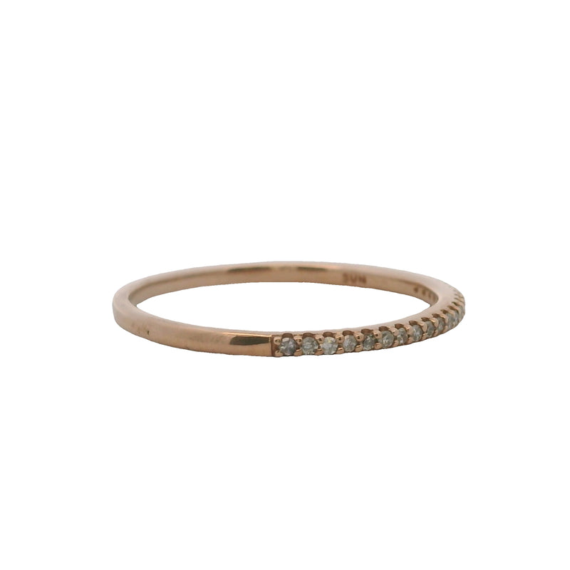 Solid 10kt Rose Gold and Diamond Thin 1.5mm Wedding Stacking Band Ring Size 9