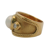 Vintage Solid 18kt Yellow Gold Mabe Pearl and 0.20ctw Diamond Statement Band Ring Size 8