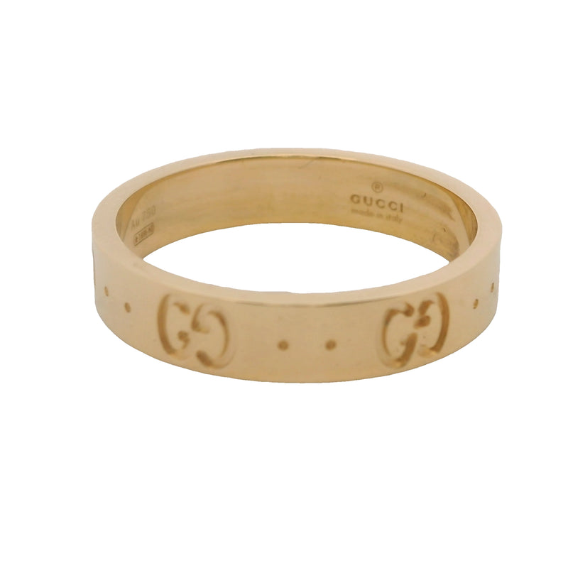 Gucci Solid 18kt Yellow Gold Icon Monogram Logo GG 4mm Band Ring Size 7