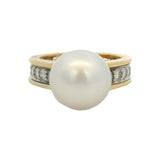 Vintage Solid 18kt Yellow White Gold South Sea Pearl 0.64ctw Diamond Ring Size 5