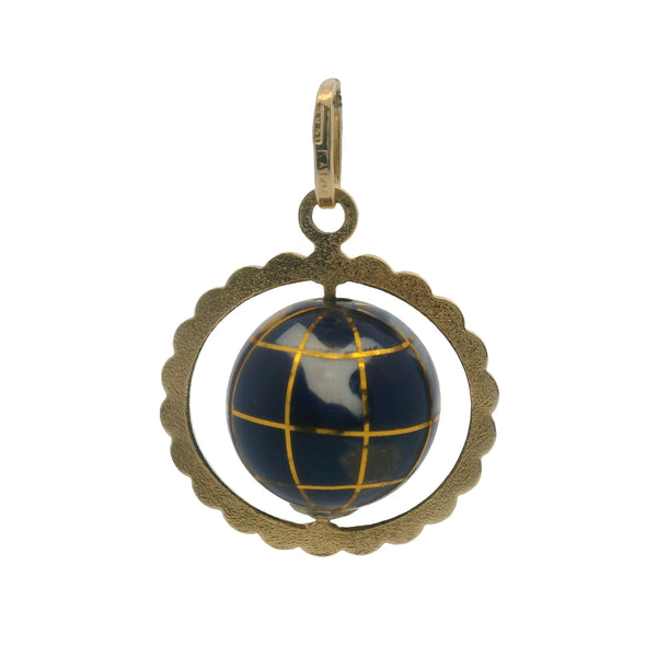 Italian 14kt Yellow Gold and Colored Enamel Moving World Globe Travel Pendant