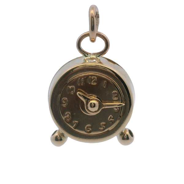 Vintage 14kt Yellow Gold Alarm Analog Clock Time Charm