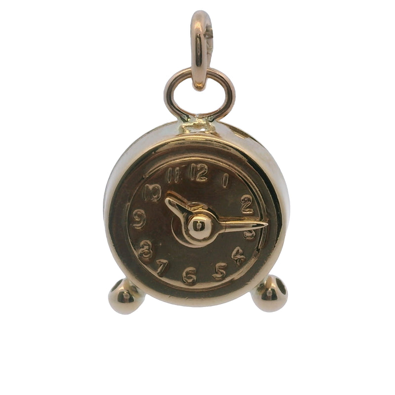 Vintage 14kt Yellow Gold Alarm Analog Clock Time Charm